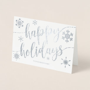 Happy Holidays Modern Script Snowflake S Corporate Foil Card