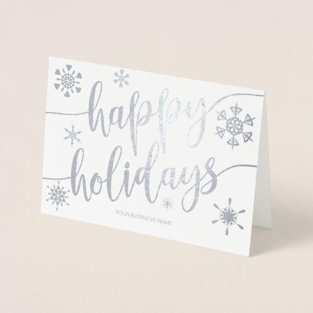 Happy Holidays Modern Script Snowflake S Corporate Foil Card (Front)
