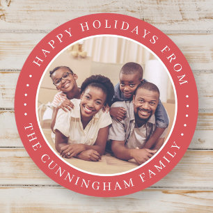 Happy Holidays Modern Simple Chic Family Photo Classic Round Sticker