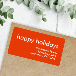 Happy Holidays Modern Simple Minimal Bright Red Label
