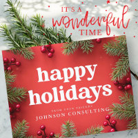 Happy Holidays Modern Stars and Golden Pine Cones