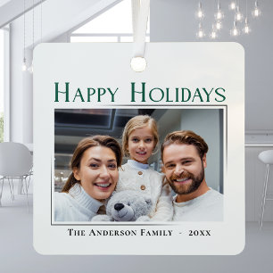 Happy Holidays Modern Stylish Family Photo Gift Metal Ornament