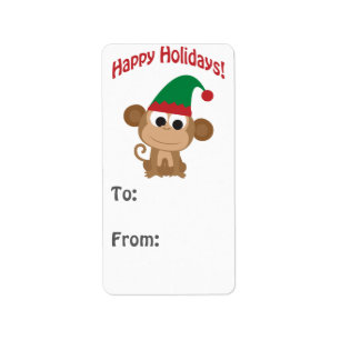 Happy Holidays! Monkey Elf Gift tag