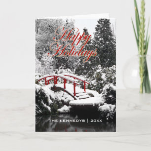 Happy Holidays - Moon bridge and pond Holiday Card
