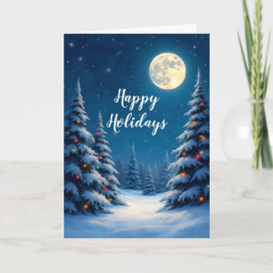 Happy Holidays moonlit snowy forest Card