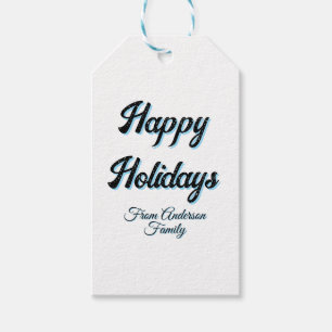 Happy holidays name family gifts stylish retro boh gift tags