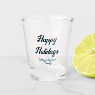 Happy holidays name family gifts stylish retro boh shot glass