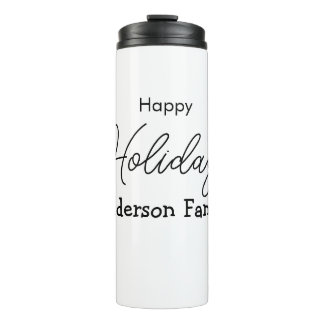 happy holidays name family simple bold modern retr thermal tumbler