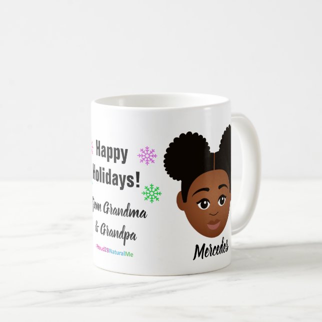 Happy Holidays Natural Hair Coffee Mug (Front Right)