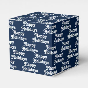"Happy Holidays" navy blue white Holiday Gift Favor Box