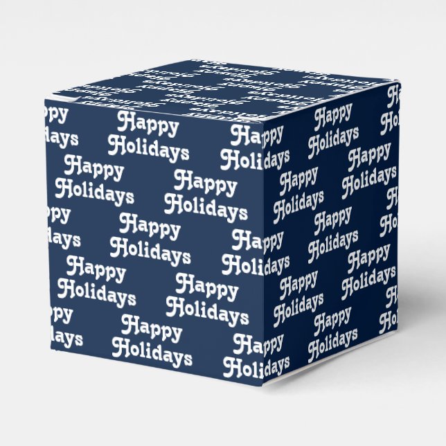"Happy Holidays" navy blue white Holiday Gift Favor Box (Front Side)