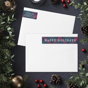 Happy Holidays Navy Red Green Return Address Wrap Around Label
