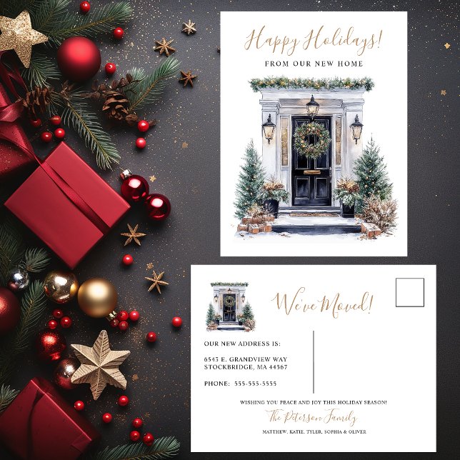 Happy Holidays New Home Front Door Moving Announcement Postcard (Creator Uploaded)