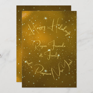Happy Holidays New Year Stars Gold Typography Card