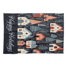 Happy Holidays Nordic Christmas Village Pattern