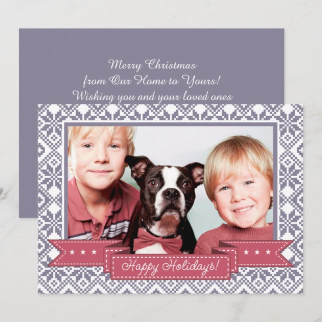 Happy Holidays. Nordic Snowflake Pattern Photo  Holiday Card (Front/Back)