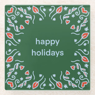 Happy holidays note glass coaster
