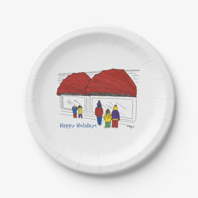 Happy Holidays NYC Window Shopping Christmas Paper Plate (Front)