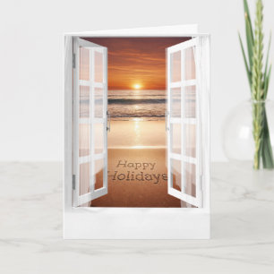 Happy Holidays Ocean View In Window Card