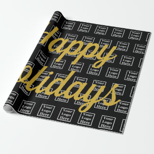 Happy Holidays on Black Your Logo Here Wrapping Paper