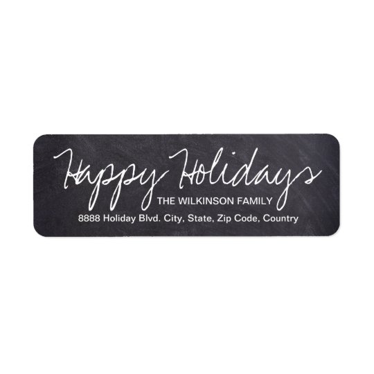 Happy Holidays on Chalkboard, family name Return Address Label