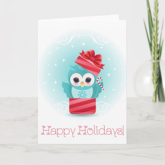 Happy Holidays owl Holiday Card (Front)