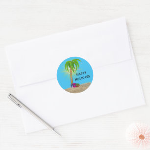 Happy Holidays Palm Tree in Sand Classic Round Sticker