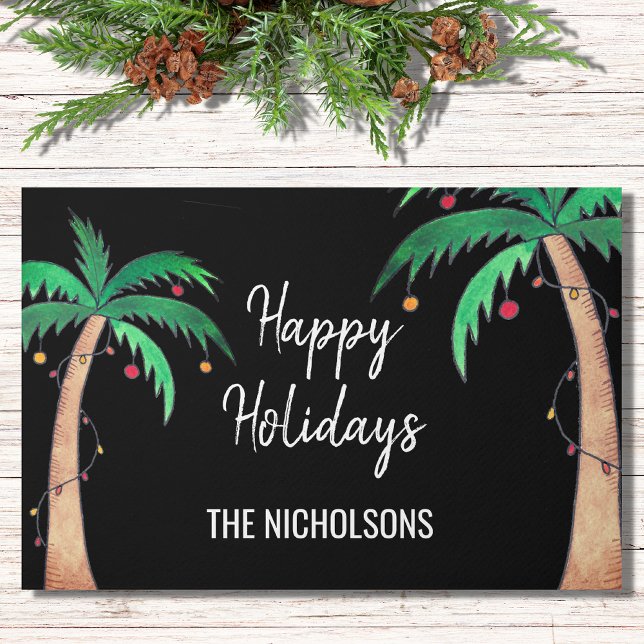 Happy Holidays Palm Trees Personalized  Doormat (Creator Uploaded)