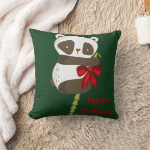 Happy Holidays Panda Throw Pillow