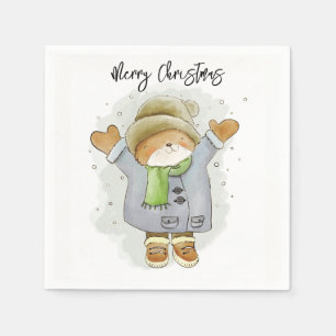 Happy Holidays Paper Napkins Cat Kitten Snow 