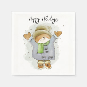 Happy Holidays Paper Napkins Cat Kitten Snow 