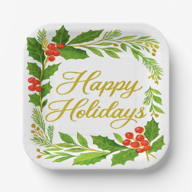 'Happy Holidays' Paper Plate (Front)
