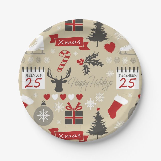 Happy Holidays Paper Plate (Front)