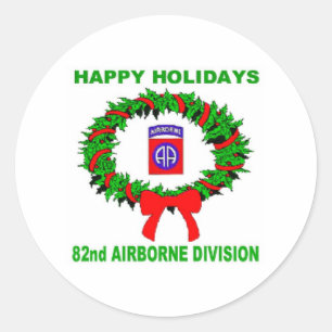 happy holidays, paratrooper,82nd classic round sticker