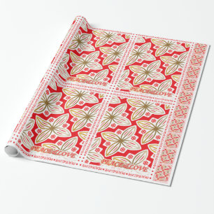 HAPPY HOLIDAYS Peace&Love Poinsettia Wrapping Paper