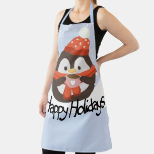 Happy Holidays Penguin Apron