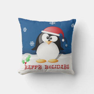 Happy Holidays Penguin Throw Pillow