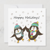 Happy Holidays Penguins Flat Card