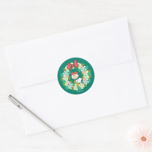 Happy Holidays   Peppermint Candy Wreath Classic Round Sticker
