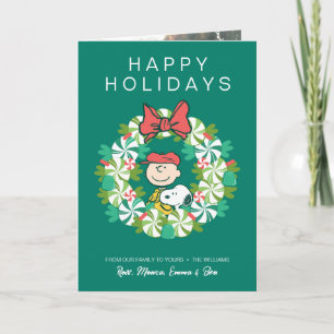 Happy Holidays Peppermint Candy Wreath Holiday Card