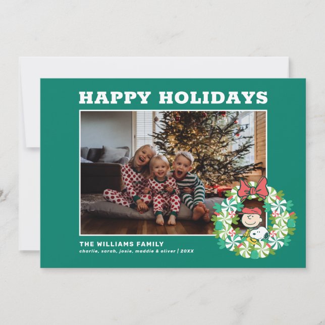 Happy Holidays | Peppermint Candy Wreath Holiday Card (Front)