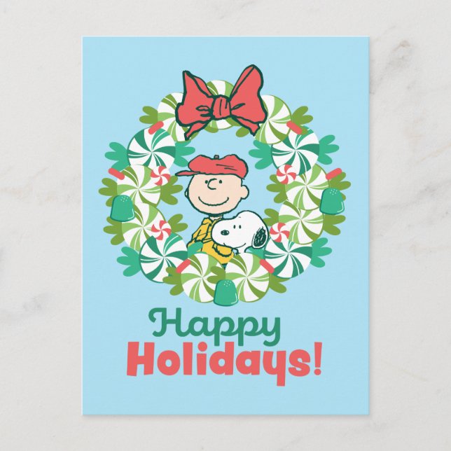 Happy Holidays | Peppermint Candy Wreath Holiday Postcard (Front)