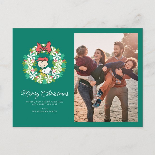 Happy Holidays | Peppermint Candy Wreath Holiday Postcard (Front)