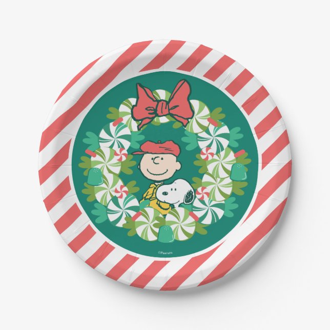 Happy Holidays | Peppermint Candy Wreath Paper Plate (Front)