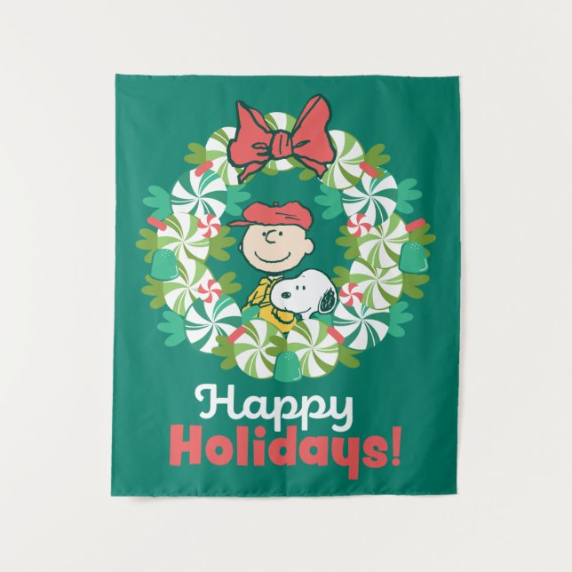 Happy Holidays | Peppermint Candy Wreath Tapestry (Front)