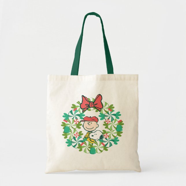 Happy Holidays | Peppermint Candy Wreath Tote Bag (Front)