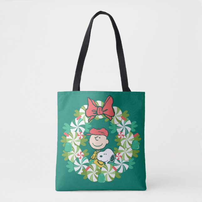 Happy Holidays | Peppermint Candy Wreath Tote Bag (Front)