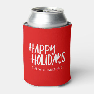 Happy Holidays Personalized Bold Red Christmas Can Cooler