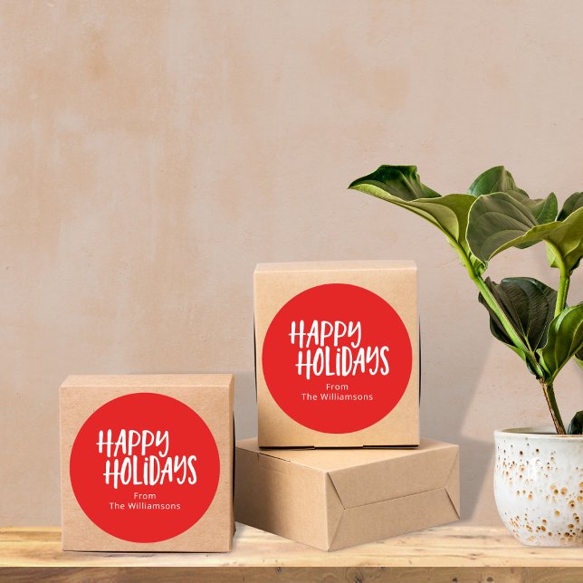 Happy Holidays | Personalized Bold Red Christmas Classic Round Sticker (Creator Uploaded)
