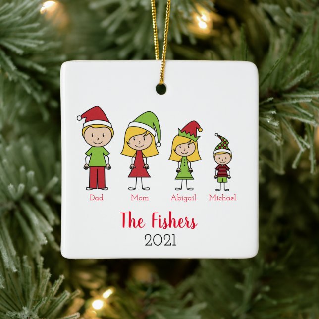 Happy Holidays Personalized Christmas Family Ceramic Ornament (Tree)
